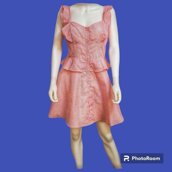 Gianni BINI Ruffle Button Down Peplum Fit & Flare Mini Corset Skater Dress - Picture 1 of 10